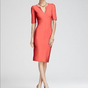 Diane Von Furstenberg V-Neck Short Sleeve Coral Midi Dress